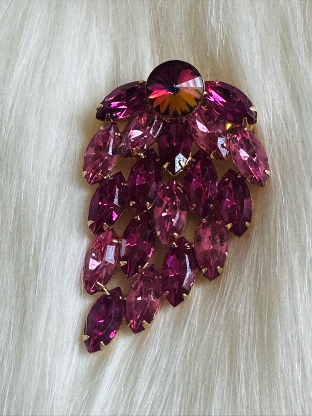 Pink Navette Purple Watermelon Rivoli Rhinestones Vintage Brooch Pin